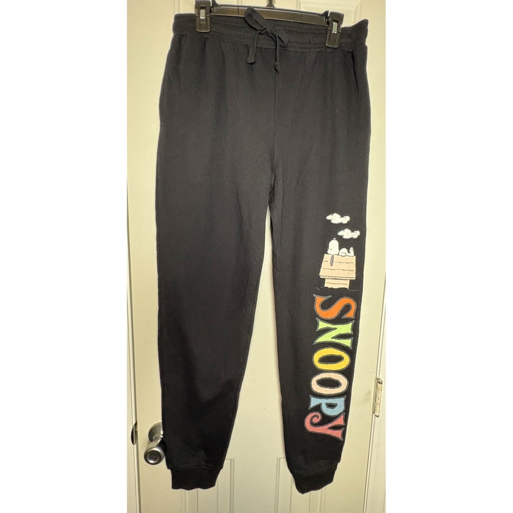 Peanuts Snoopy Graphic Sweatpants Black Joggers Size M 38-40 Lounge Pants